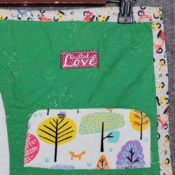 Racetrack Print Quilted Crib Blanket Baby Boys Green Blue Cars Scooters 40x55 - Picture 4 of 13